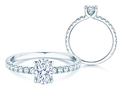 Engagement ring Classic 4 Oval Pavé in 9K white gold with natural diamonds 0.87ct