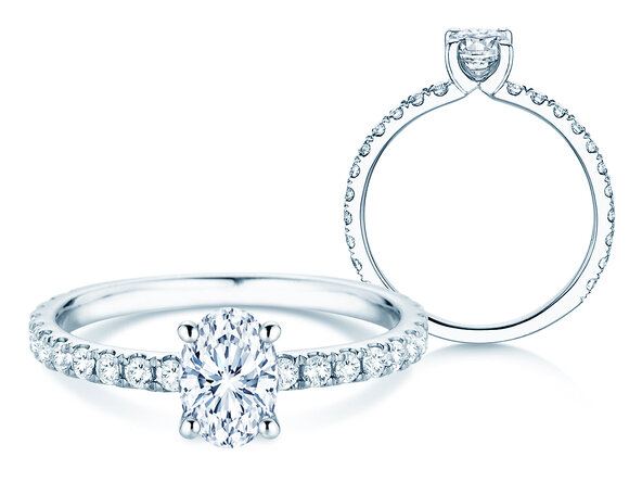 Engagement ring Classic 4 Oval Pavé in 9K white gold with natural diamonds 0.87ct