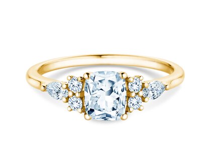 Engagement ring Cushion Marquise in 9K yellow gold with lab-grown diamonds 1.28ct E/VS