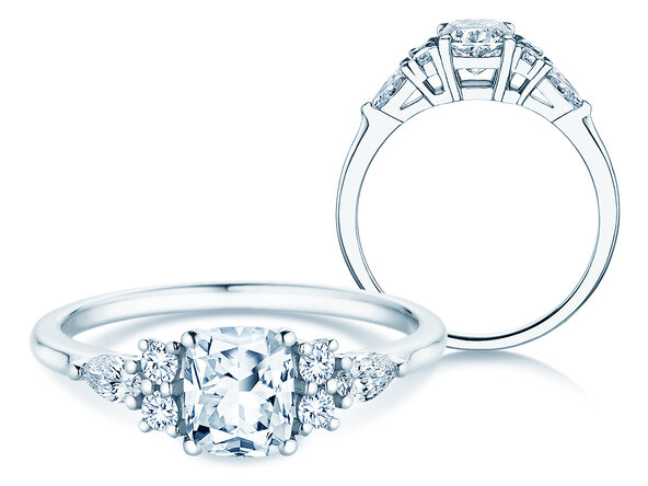 Engagement ring Cushion Marquise in 9K white gold with lab-grown diamonds 1.28ct E/VS