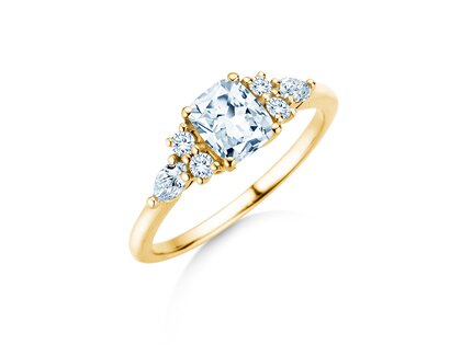 Engagement ring Cushion Marquise in 9K yellow gold with lab-grown diamonds 1.28ct E/VS