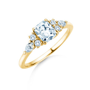 Engagement ring Cushion Marquise in 9K yellow gold with lab-grown diamonds 1.28ct E/VS