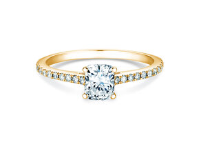 Engagement ring Cushion Pavé in 9K yellow gold with lab-grown diamonds 1.22ct E/VS
