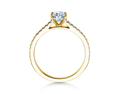 Engagement ring Cushion Pavé in 9K yellow gold with lab-grown diamonds 1.22ct E/VS