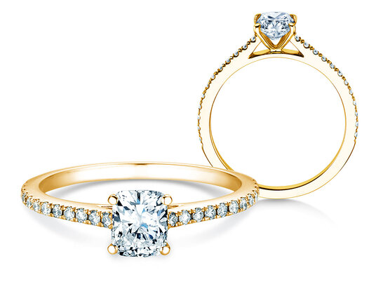 Engagement ring Cushion Pavé in 9K yellow gold with lab-grown diamonds 1.22ct E/VS