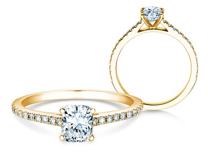 Engagement ring Cushion Pavé in 9K yellow gold with lab-grown diamonds 1.22ct E/VS