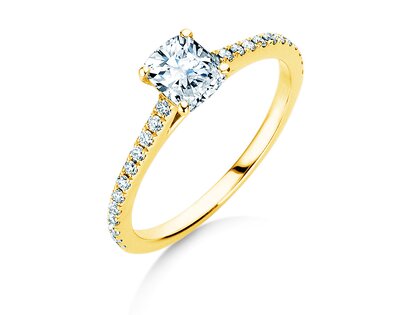 Engagement ring Cushion Pavé in 9K yellow gold with lab-grown diamonds 1.22ct E/VS
