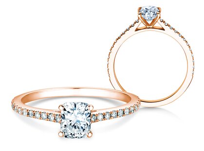 Engagement ring Cushion Pavé in 18K rosé gold with diamonds 0.54ct G/SI