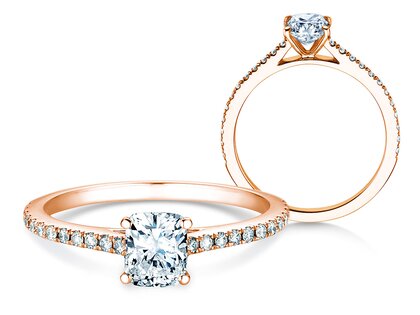 Engagement ring Cushion Pavé in 9K rosé gold with diamonds 0.77ct G/SI