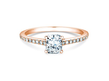 Engagement ring Cushion Pavé in 9K rosé gold with diamonds 0.77ct G/SI