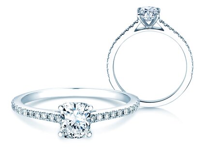 Engagement ring Cushion Pavé in 14K white gold with lab-grown diamonds 1.22ct E/VS