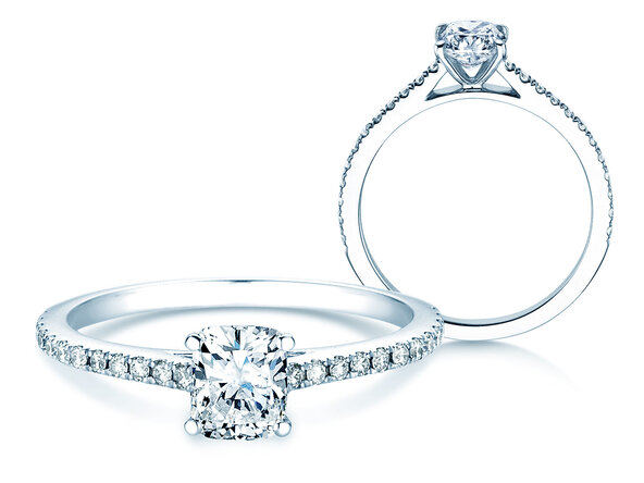Engagement ring Cushion Pavé in 14K white gold with lab-grown diamonds 1.22ct E/VS