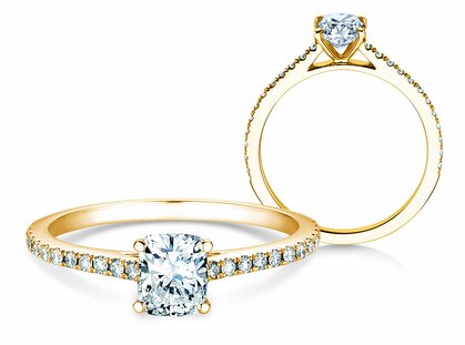 Engagement ring Cushion Pavé in 14K yellow gold with diamonds 0.54ct