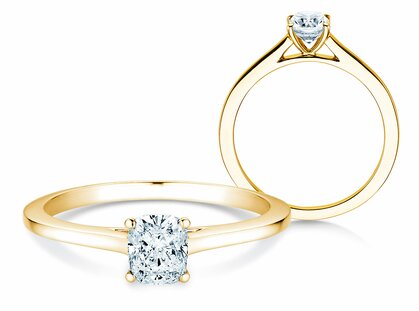 Engagement ring Cushion in 18K yellow gold with diamond 0.30ct G/SI