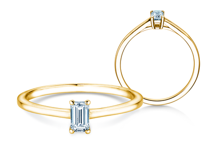 Engagement ring Emerald Cross in 18K yellow gold with diamond 0.20ct G/VS