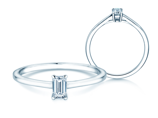 Engagement ring Emerald Cross in 14K white gold with diamond 0.20ct G/VS