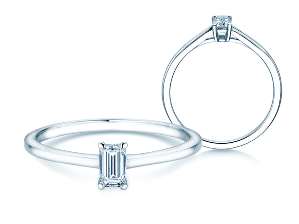 Engagement ring Emerald Cross in 9K white gold with lab-grown diamond 0.50ct E/VS