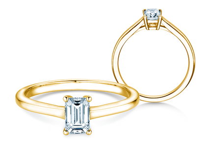 Engagement ring Emerald Cross in 18K yellow gold with lab-grown diamond 1.00ct E/VS