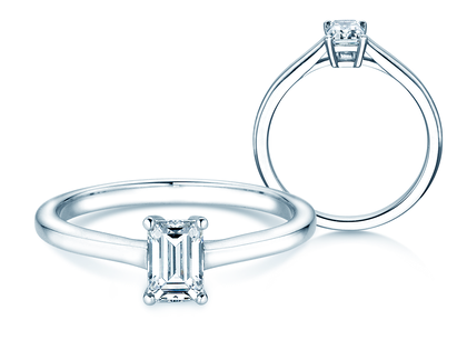 Engagement ring Emerald Cross in 9K white gold with lab-grown diamond 1.50ct E/VS