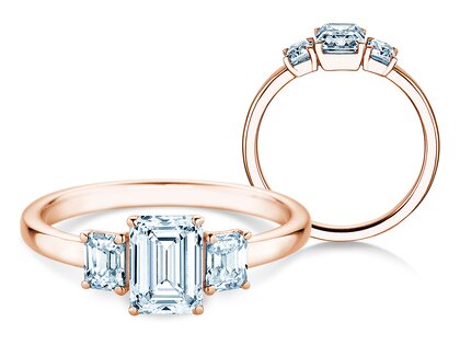 Engagement ring Emerald Eden in 14K rosé gold with lab-grown diamonds 0.74ct E/VS