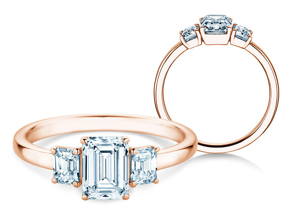 Engagement ring Emerald Eden in 14K rosé gold with lab-grown diamonds 0.74ct E/VS