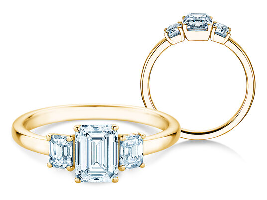Engagement ring Emerald Eden in 9K yellow gold with lab-grown diamonds 0.46ct E/VS