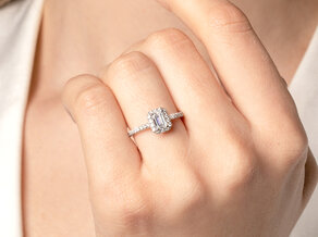 Engagement ring Emerald Halo Pavé in 14K white gold with diamonds 0.75ct G/VS