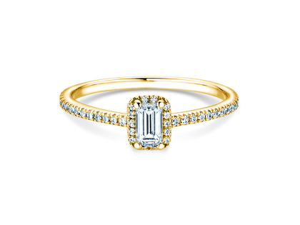 Engagement ring Emerald Halo Pavé in 14K yellow gold with diamonds 0.75ct G/VS