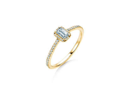 Engagement ring Emerald Halo Pavé in 14K yellow gold with diamonds 0.75ct G/VS