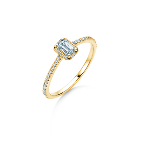 Engagement ring Emerald Halo Pavé in 14K yellow gold with diamonds 0.75ct G/VS
