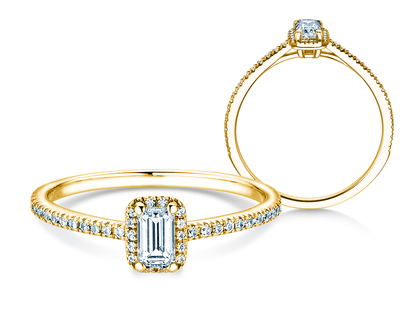 Engagement ring Emerald Halo Pavé in 14K yellow gold with diamonds 0.75ct G/VS
