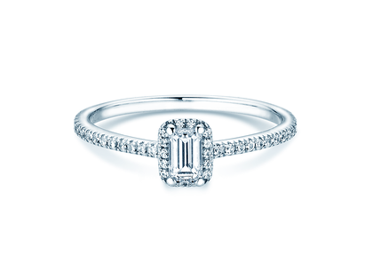 Engagement ring Emerald Halo Pavé in 14K white gold with diamonds 0.75ct G/VS