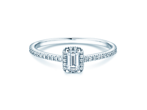 Engagement ring Emerald Halo Pavé in 14K white gold with diamonds 0.75ct G/VS