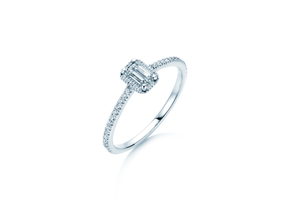 Engagement ring Emerald Halo Pavé in 14K white gold with diamonds 0.75ct G/VS