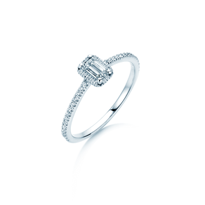 Engagement ring Emerald Halo Pavé in 14K white gold with diamonds 0.75ct G/VS