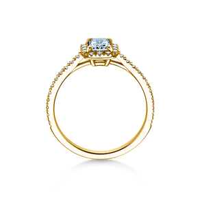 Engagement ring Emerald Halo Pavé in 9K yellow gold with lab-grown diamonds 2.02ct E/VS