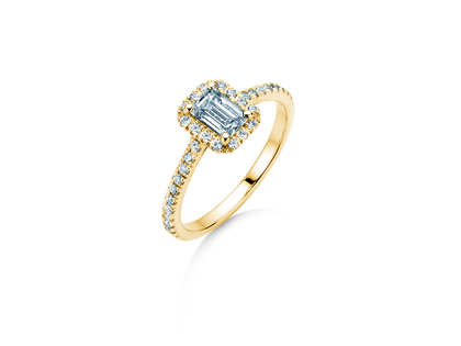 Engagement ring Emerald Halo Pavé in 9K yellow gold with lab-grown diamonds 2.02ct E/VS