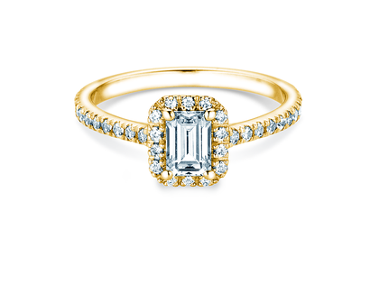 Engagement ring Emerald Halo Pavé in 9K yellow gold with lab-grown diamonds 2.02ct E/VS