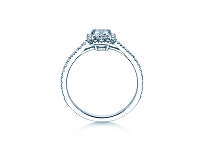 Engagement ring Emerald Halo Pavé in 9K white gold with lab-grown diamonds 2.02ct E/VS