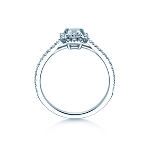 Engagement ring Emerald Halo Pavé in 9K white gold with lab-grown diamonds 2.02ct E/VS