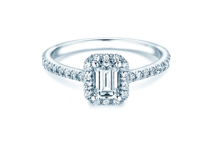 Engagement ring Emerald Halo Pavé in 9K white gold with lab-grown diamonds 2.02ct E/VS