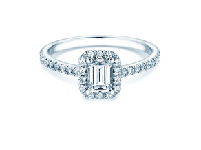 Engagement ring Emerald Halo Pavé in 9K white gold with lab-grown diamonds 2.02ct E/VS