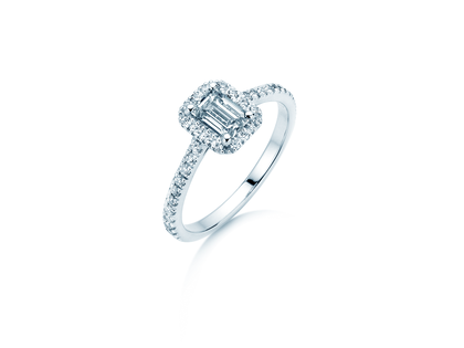 Engagement ring Emerald Halo Pavé in 9K white gold with lab-grown diamonds 2.02ct E/VS