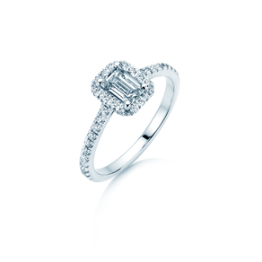 Engagement ring Emerald Halo Pavé in 9K white gold with lab-grown diamonds 2.02ct E/VS