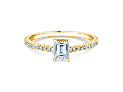 Engagement ring Emerald Pavé in 14K yellow gold with diamonds 0.40ct G/VS
