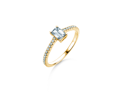 Engagement ring Emerald Pavé in 14K yellow gold with diamonds 0.40ct G/VS