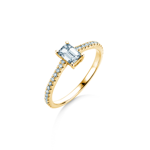 Engagement ring Emerald Pavé in 14K yellow gold with diamonds 0.40ct G/VS