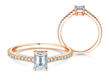Engagement ring Emerald Pavé in 14K rosé gold with diamonds 0.40ct G/VS
