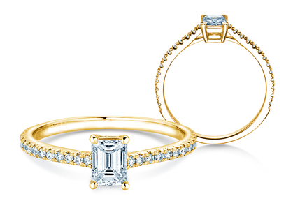 Engagement ring Emerald Pavé in 14K yellow gold with diamonds 0.40ct G/VS