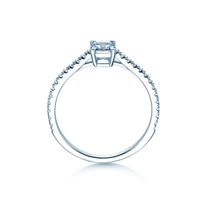 Engagement ring Emerald Pavé in 14K white gold with diamonds 0.40ct G/VS